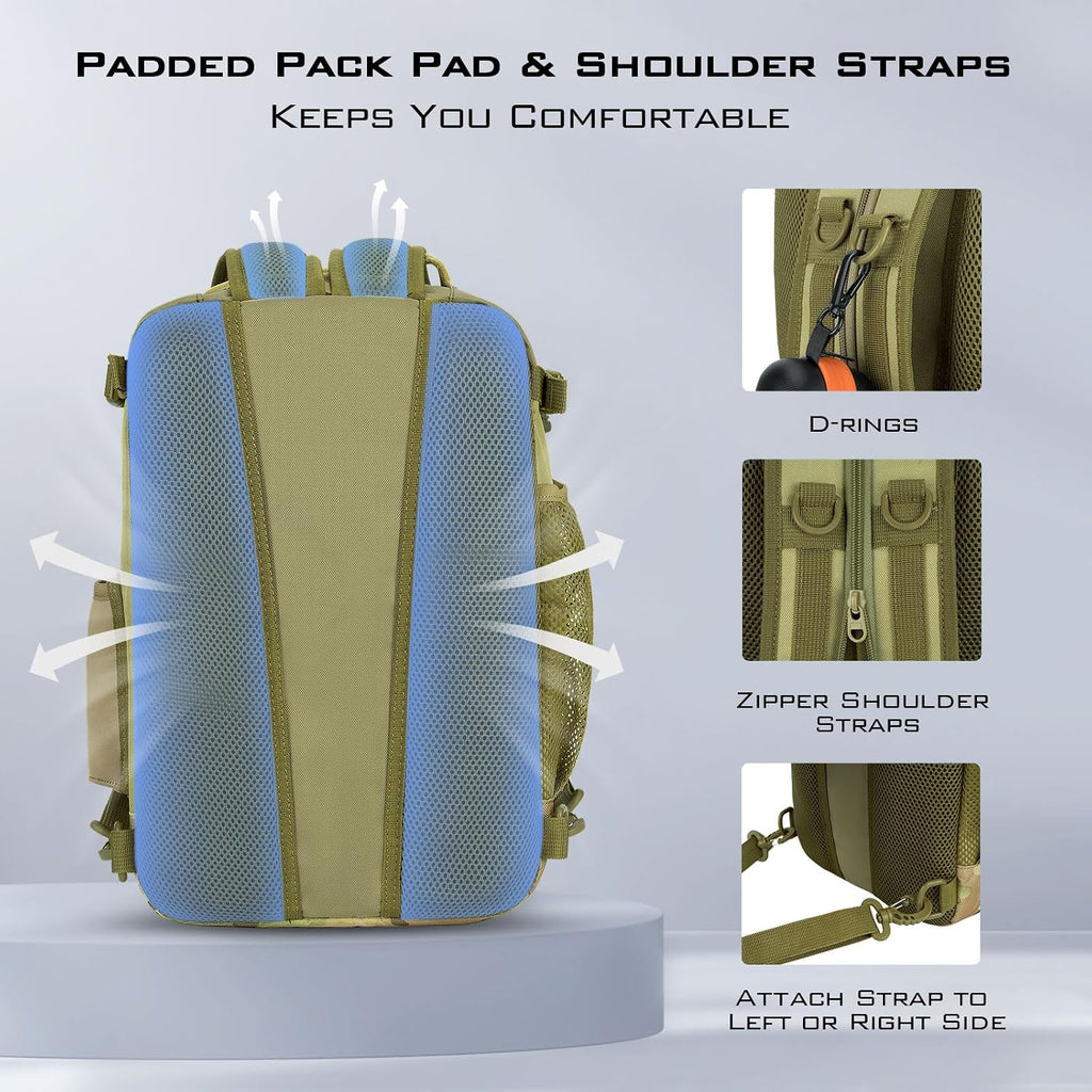 Blowbak Fishing Sling Bag, Fishing Backpack with Rod Holder | Fishing Bag Storge Fishing Gear, Gift for Men, Molle