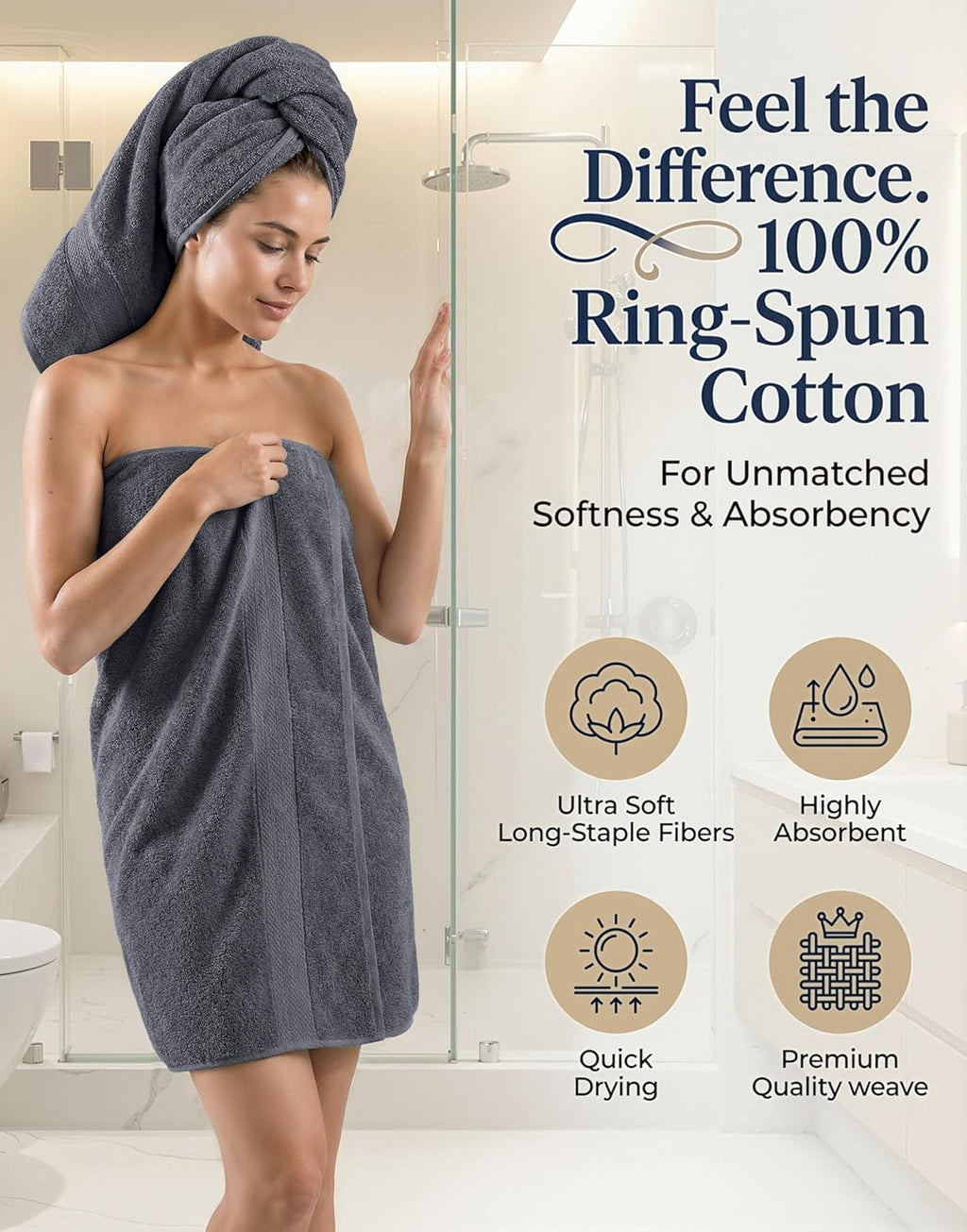 100% Cotton Bath Towels Set - 24 PCs - Durable, Quick Dry, Super Soft & Highly Absorbent - 4 Bath, 4 Fingertip, 6