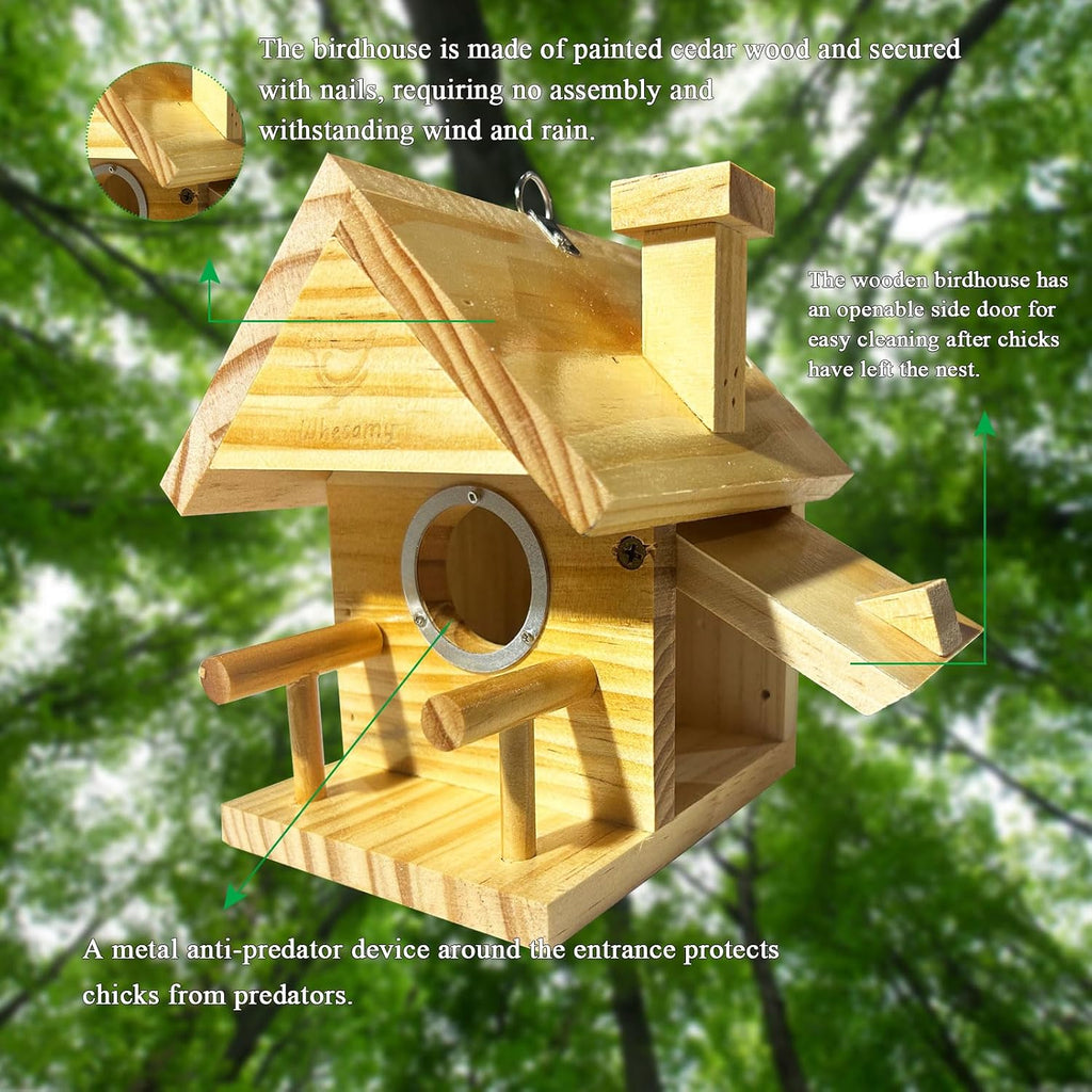Bird Houses for Outside, Bird House Clearance with Metal Predator Guard for Bluebird Wren Swallow Finch, Cedar Wooden