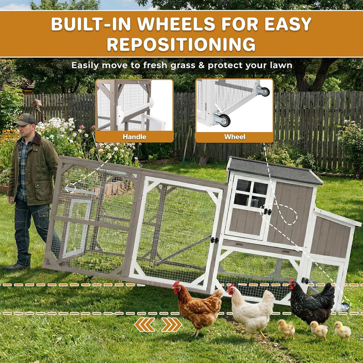 Large 95.3" Outdoor Chicken Coop with Run and Wheels for 3-6 Chickens