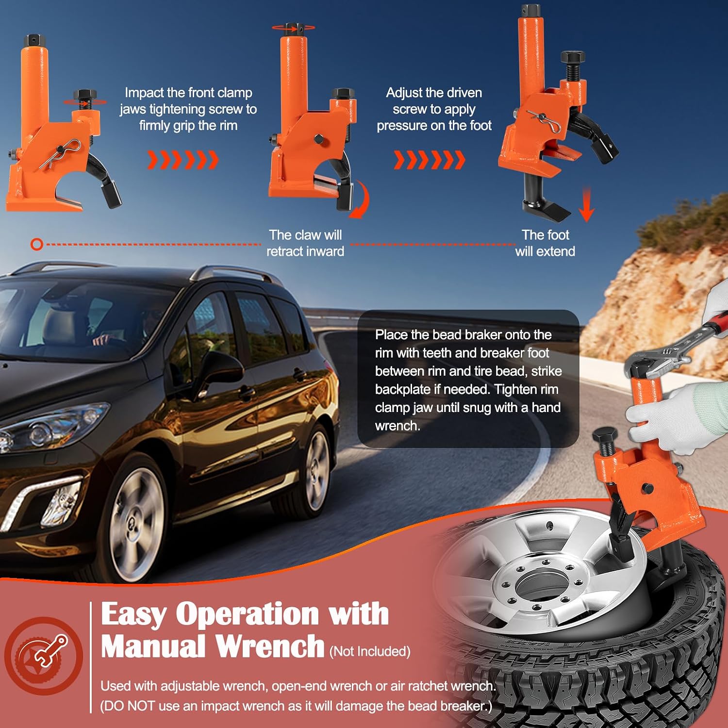 Manual Tire Bead Breaker with Rubber Pad Protector, 38"-42" Tires Changer Tool, Heavy-Duty Tire Bead Removal Tool