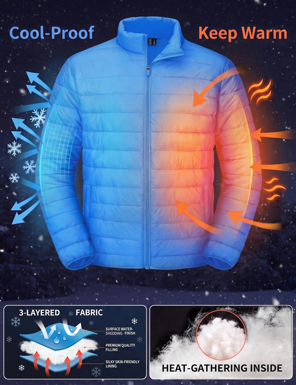 Winter Coats for Men Quilted Full Zip Puffer Jacket Blue 2XL