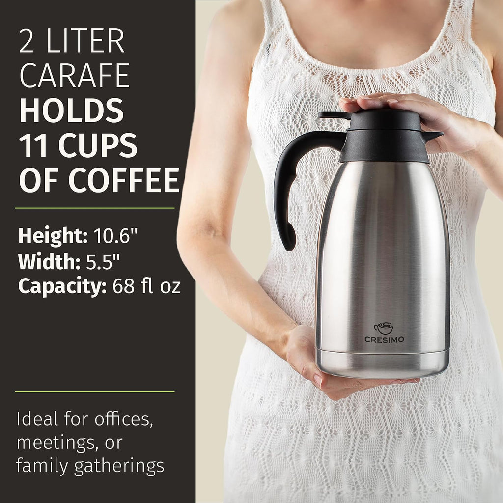 Thermal Coffee Carafe 68oz / 2L - 12 Hours Hot Beverage Dispenser
