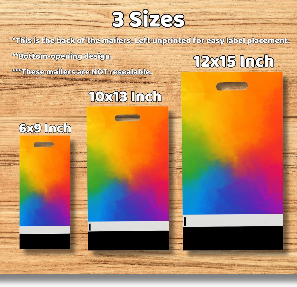 Rainbow Poly Mailers with Handle, 10x13, 100 Pack, Thank You Bags