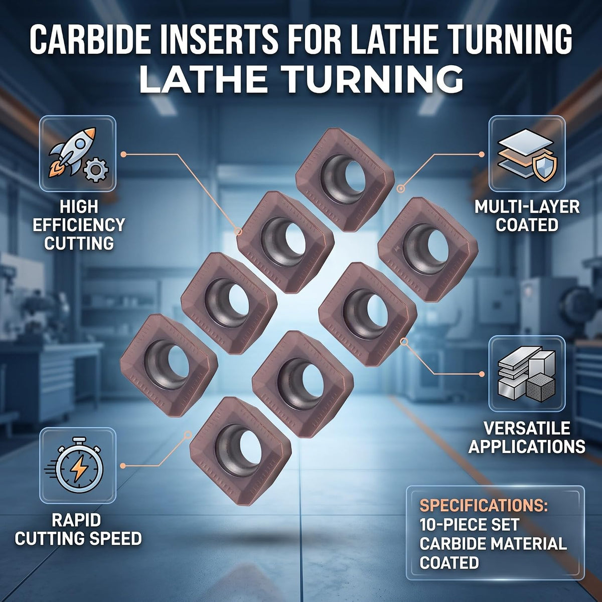 CNC Turning Inserts Carbide Lathe Finishing Inserts 10 Pcs with Coating (SEKT1204)