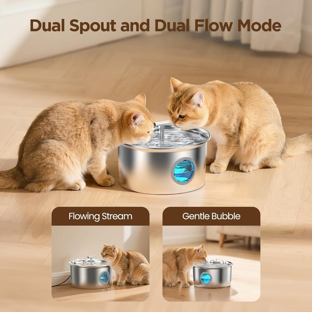Cat Water Fountain Stainless Steel: 2.6L Cat Fountain for Drinking - Pet Water Fountain for Cats Indoor - Automatic