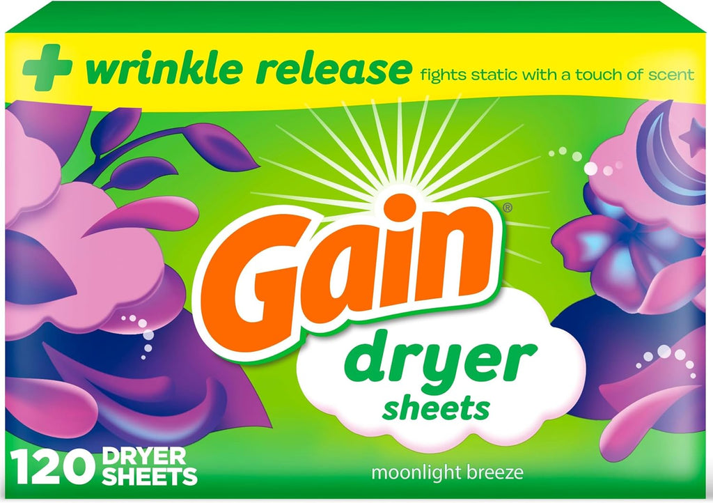 dryer sheets Plus Wrinkle Release, Moonlight Breeze Scent, 120 Count, Fights static with a touch of scent, laundry