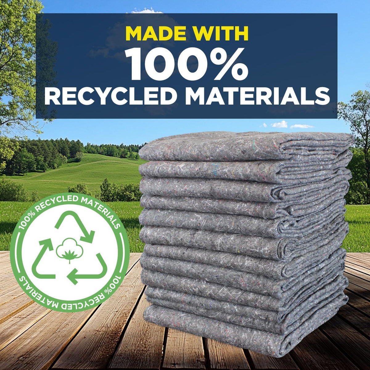 Padded XL Moving Blankets, 12 Pack, Heavy Duty, Eco-Friendly Pads for Packing & Furniture Protection