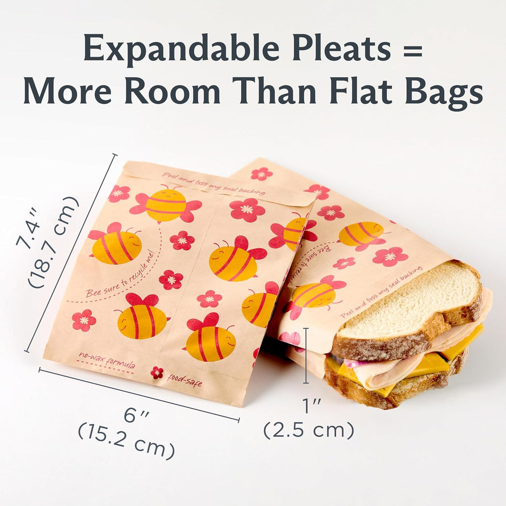 Recyclable Sealable Paper Sandwich Bags for Kids, 50 ct, Bee