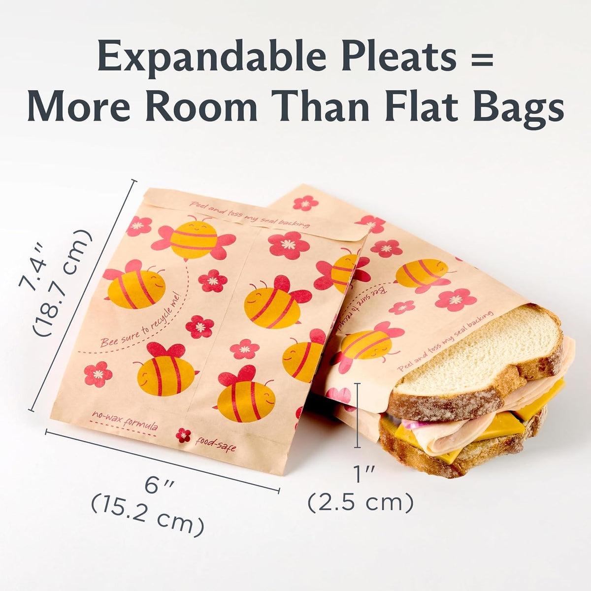 Recyclable Sealable Paper Sandwich Bags for Kids, 50 ct, Bee