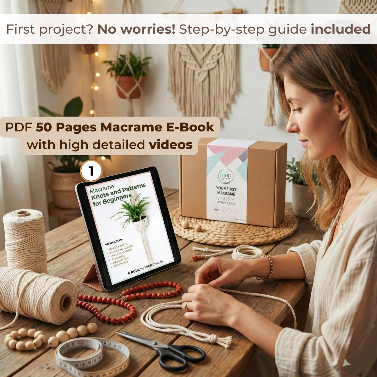 Macrame Kits for Adults Beginners with 126 Macrame Supplies and 7 Projects E-Book: DIY Macrame Kit with 165 Yards