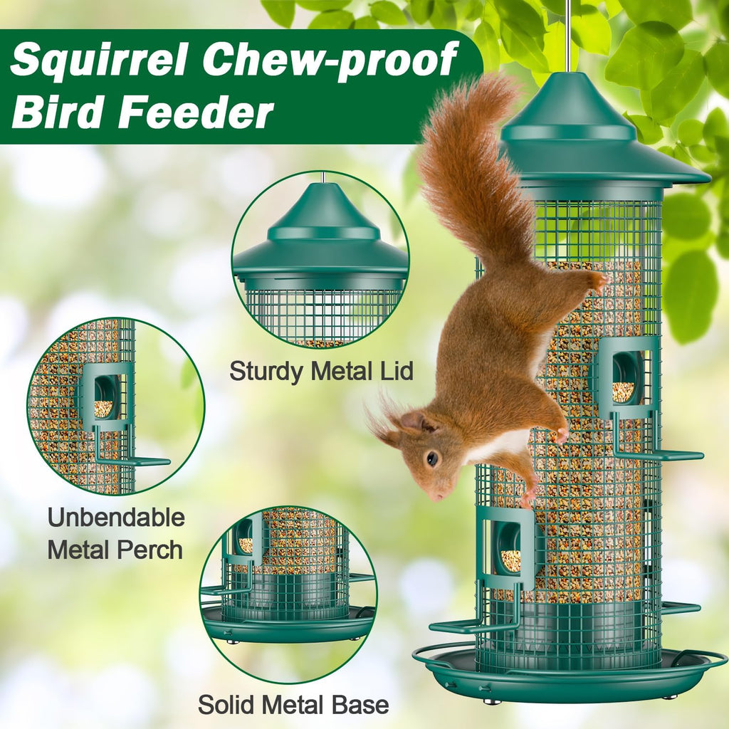 Metal Bird Feeder for Outdoors Hanging, 2LB Chew Resistant, Green