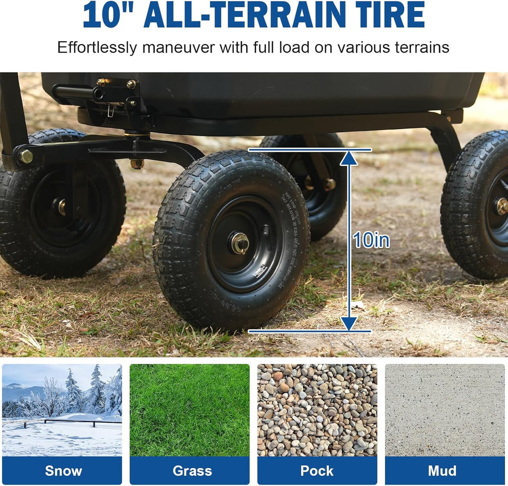 900 lbs Poly Garden Dump Cart, 5 Cu.Ft Wheelbarrow Cart with 10" All Terrain Wheels & Quick-Release System, Heavy