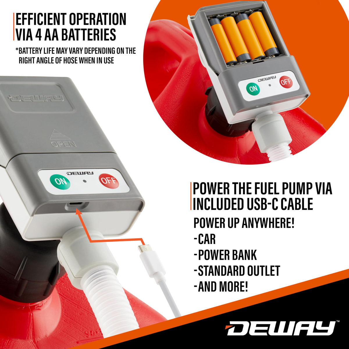 DeWay Fuel Transfer Pump, Auto-Stop & Beep Nozzle, 3.8 GPM, 51in Hose