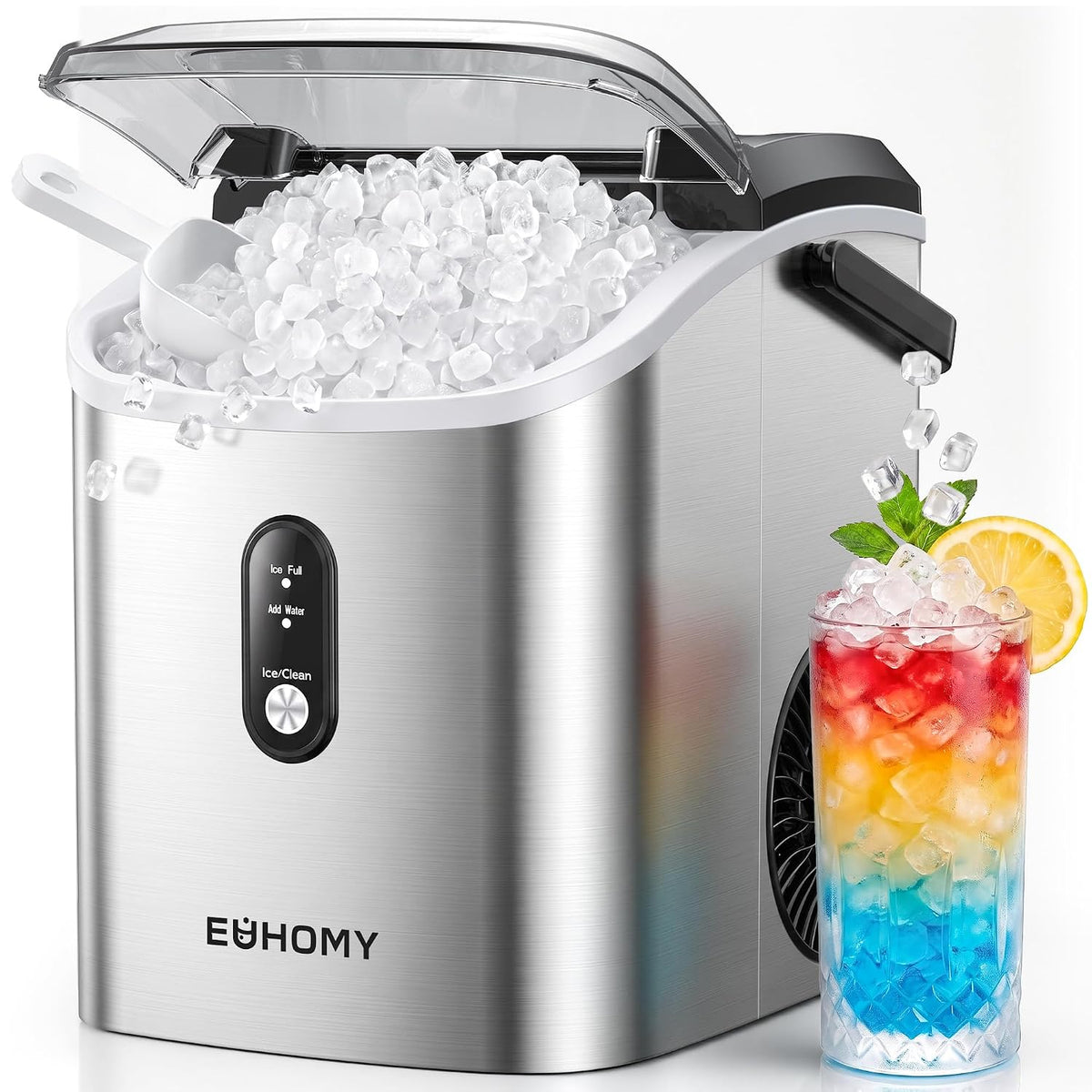 Nugget Ice Maker Countertop with Handle, 34lbs/24H Sonic Ice Maker