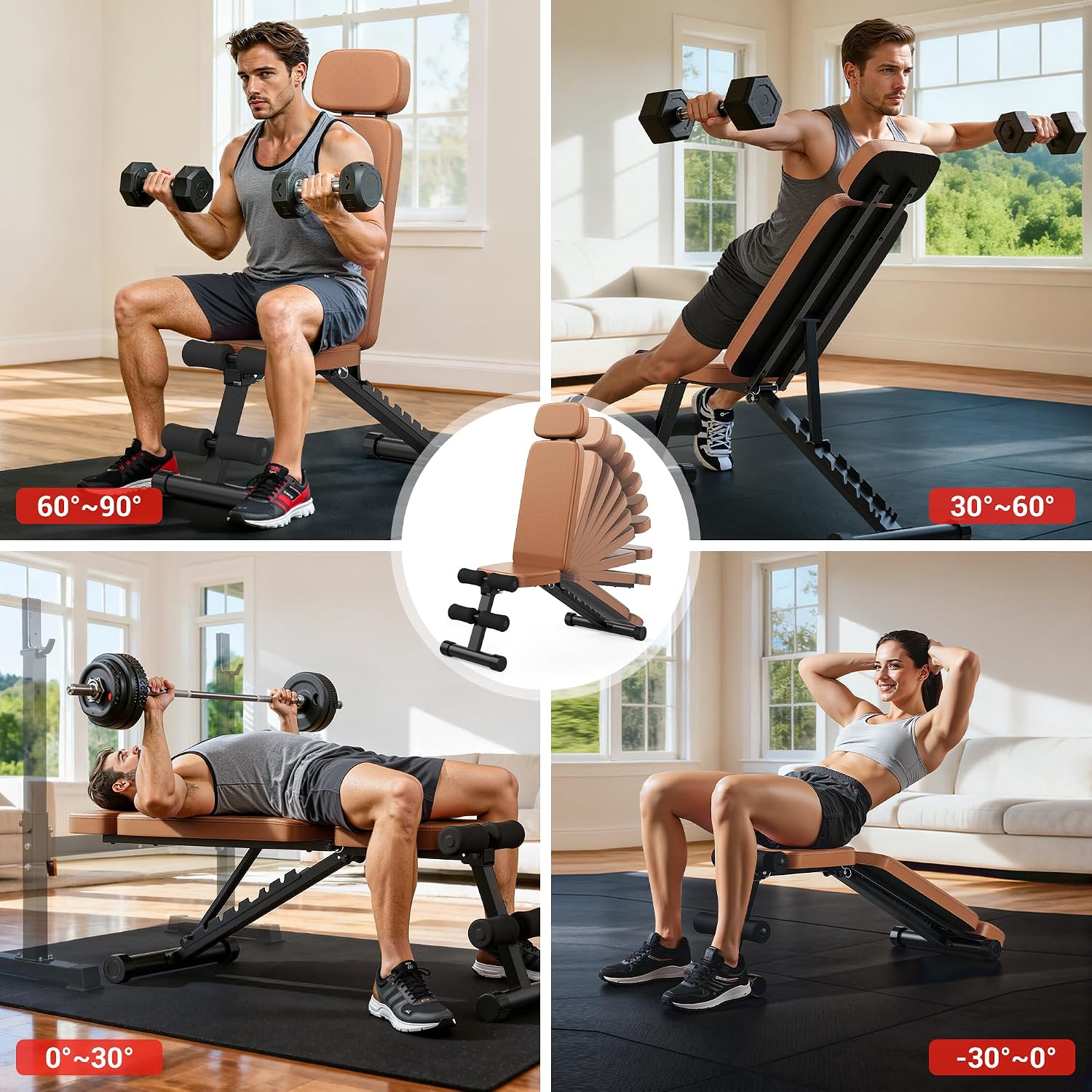 Workout Bench, 10 Backrests Adjustable Weight Bench with Extended Headrest, 800LBS Foldable Weight Bench for Home