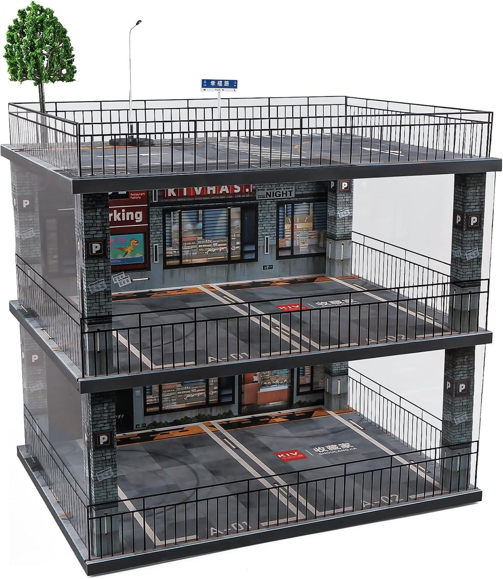 1:18 Scale Diecast Model Car Display Case Cabinet with USB Lights and Dust Cover,Diorama Garage Parking for Alloy