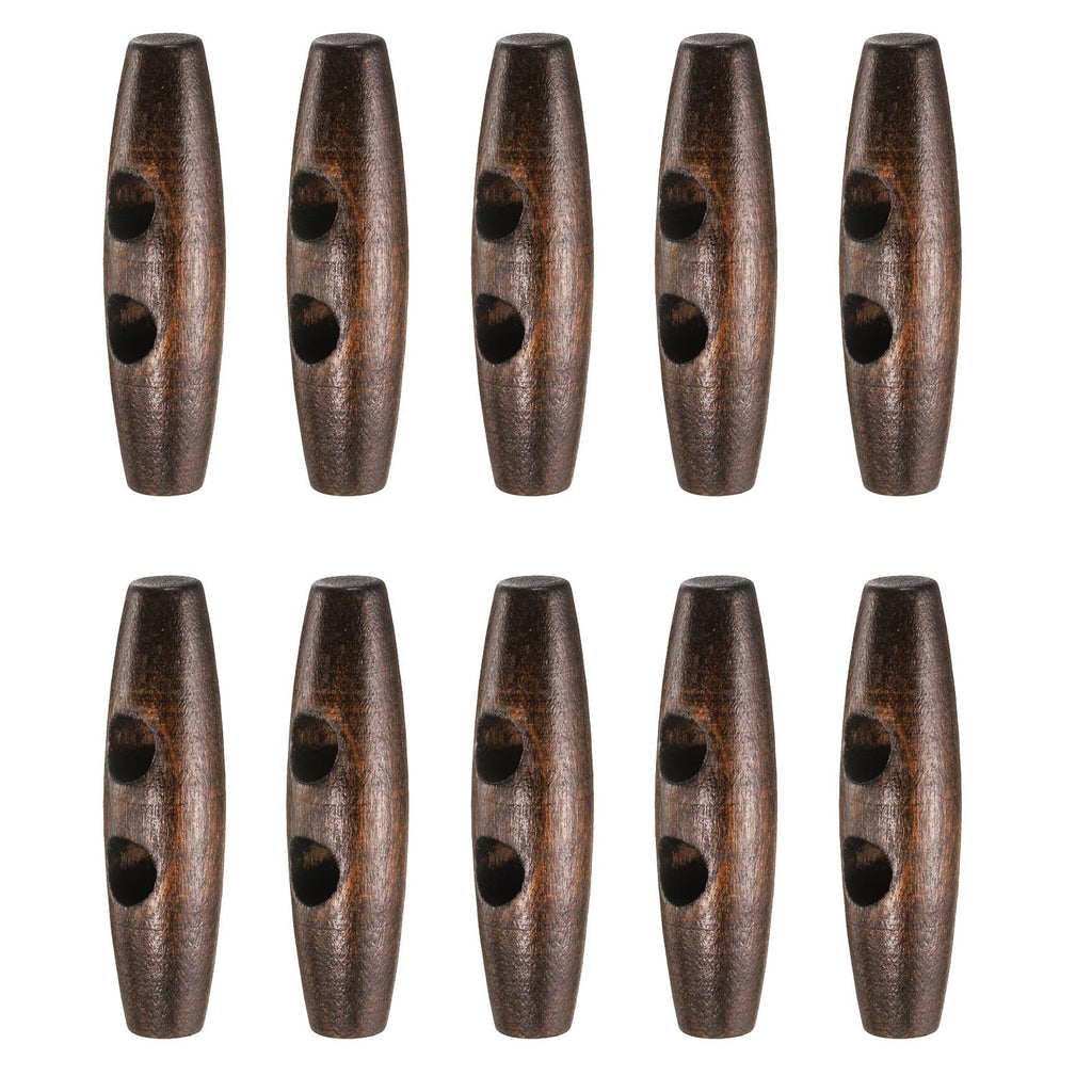45mm / 1.8" Wooden Toggle Buttons 10pcs 2-Hole, Dark Brown