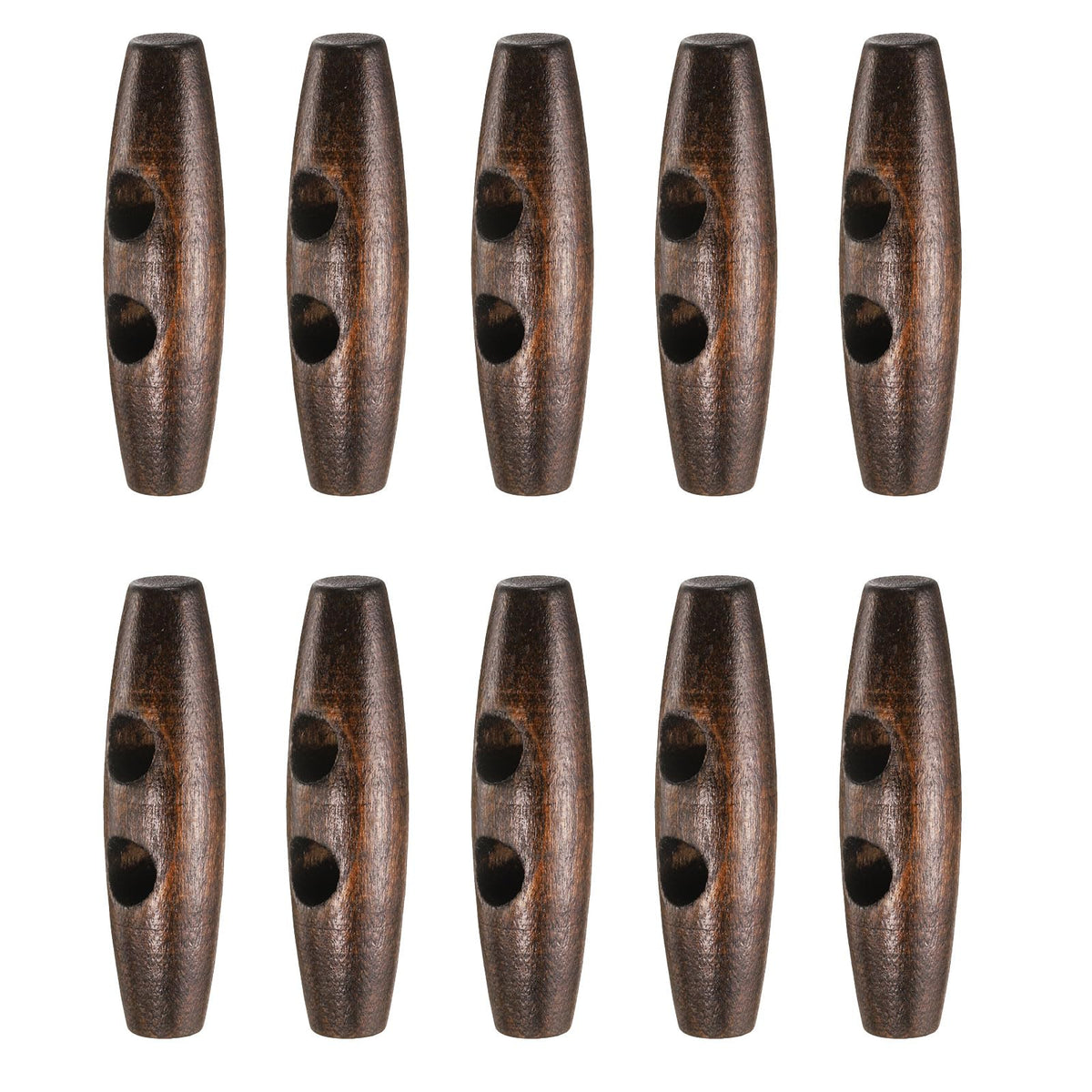 45mm / 1.8" Wooden Toggle Buttons 10pcs 2-Hole, Dark Brown
