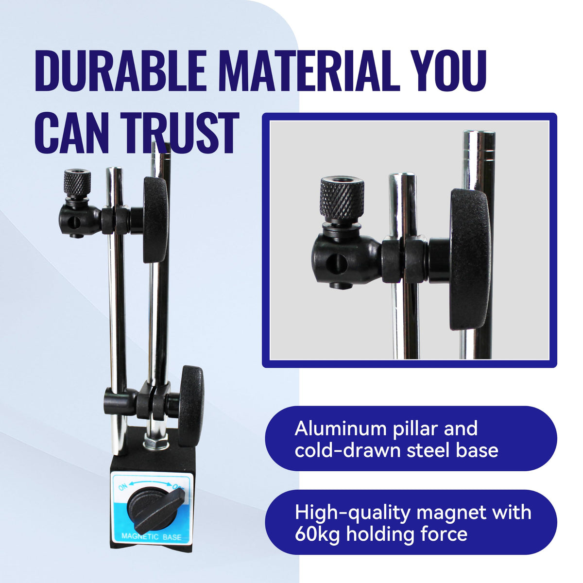 HFS Adjustable Magnetic Base Stand,132lbs/60kg Pull, Clamping Hole 8mm