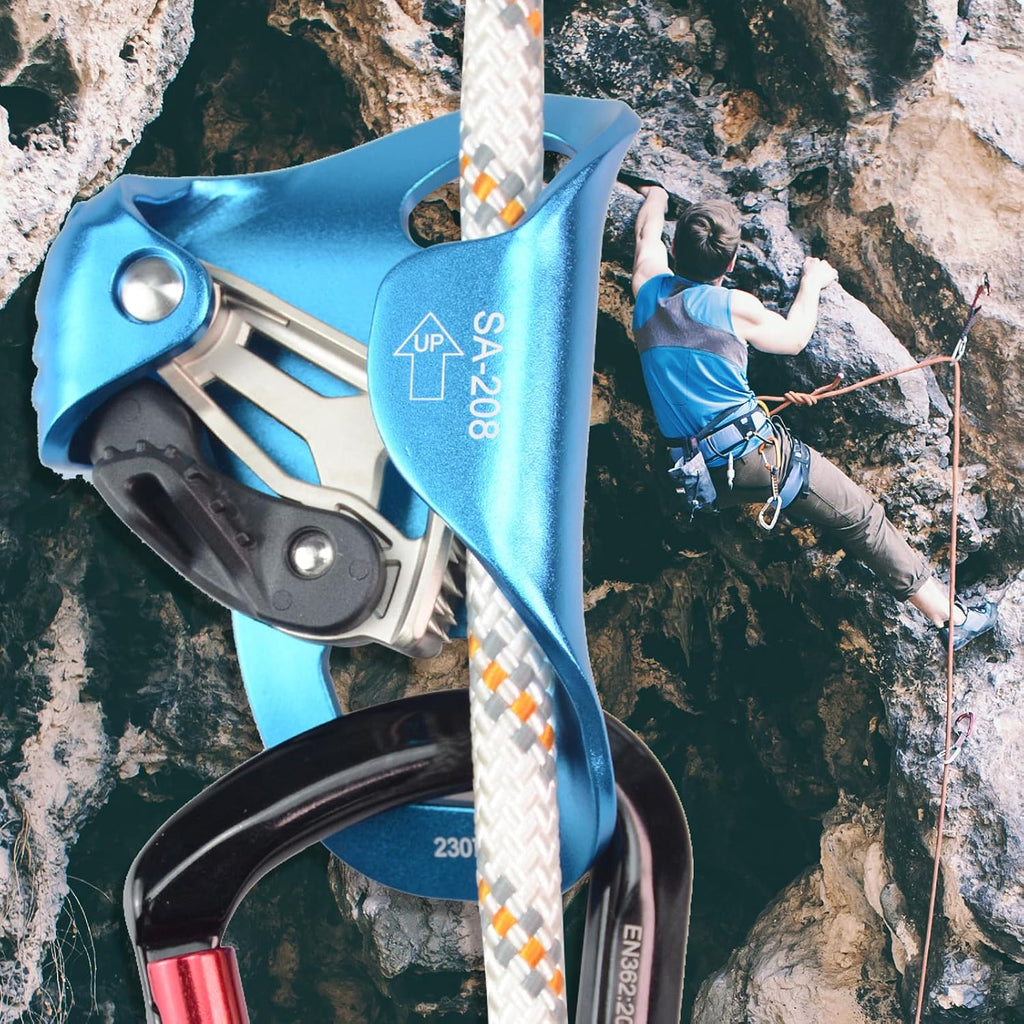 Upgraded Climbing Chest Ascender,CE Certified 100kgs Strong Rappelling Gear Equipment W/Sharp Stainless Teeth for