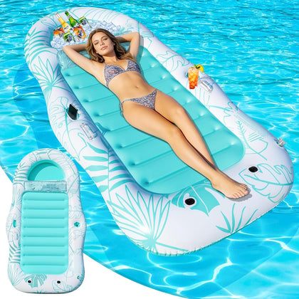 Inflatable Pool Floats Adult, 87"x 47" Large Pool Lounger Float with Storage Cooler for Pets, 2 in 1 Tanning Pool