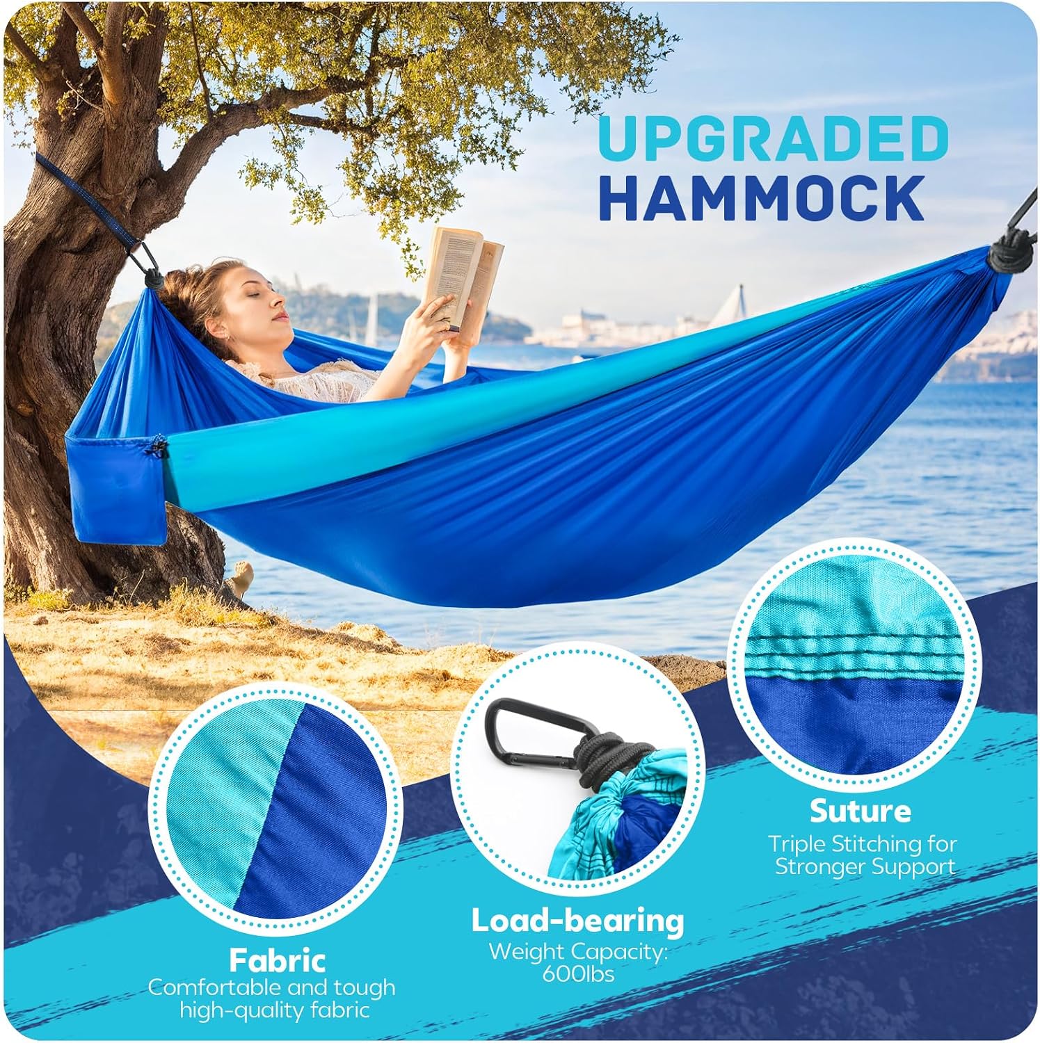 Camping Hammock Lightweight, Portable Hammocks Parachute Hammock with Two Tree Straps, Single or Double Travel Swing