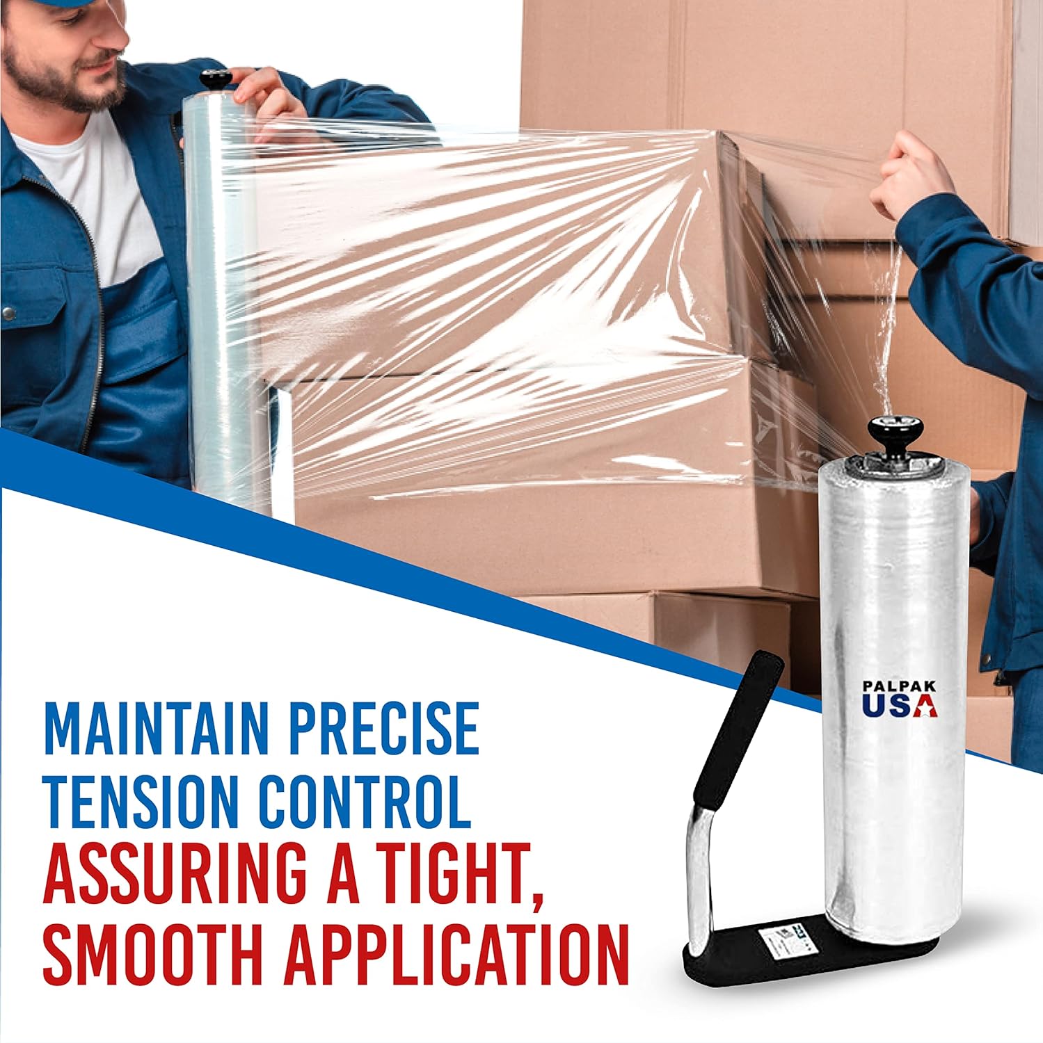 Made in USA! Industrial Strength Stretch Film Dispenser - Palpak100 Light Weight Pallet Wrapper – Tension Knob