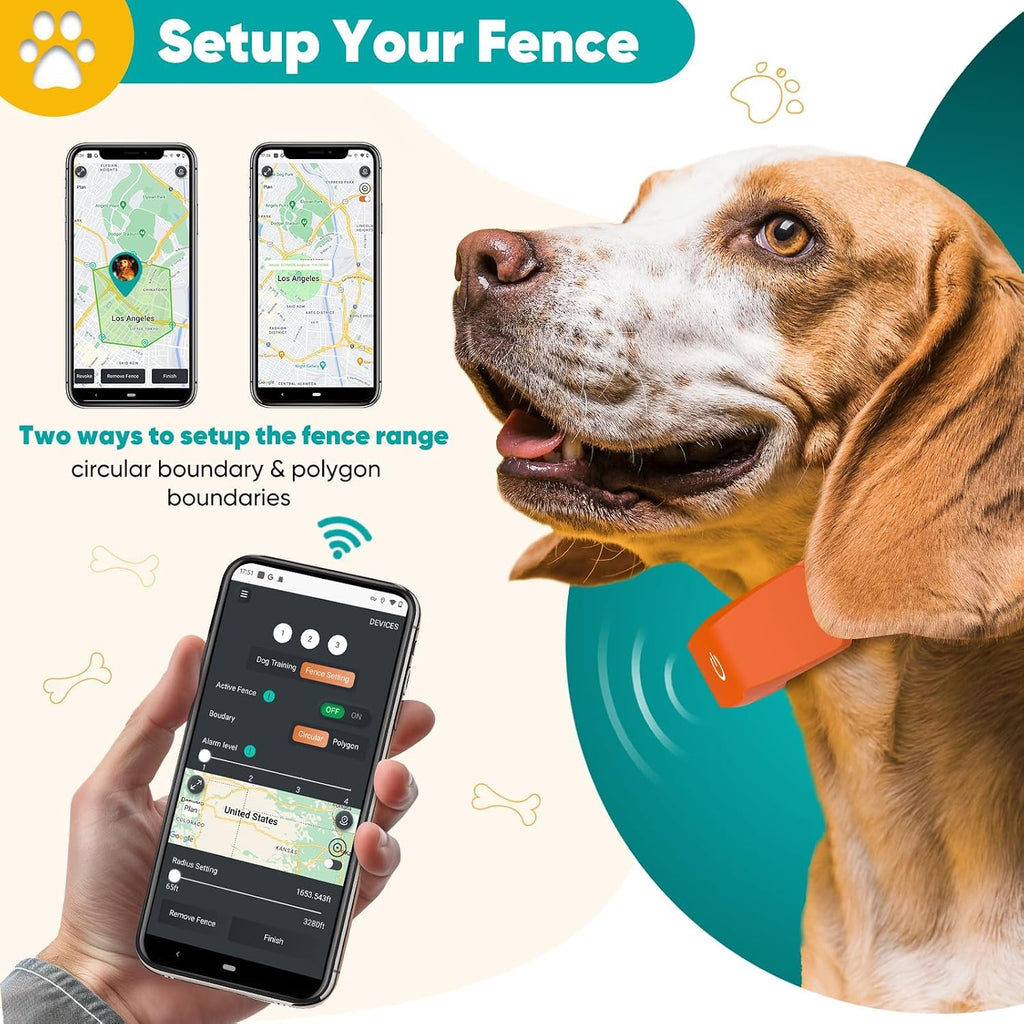 GPS Wireless Dog Fence, Electric Fence System with Training Collar (Orange)