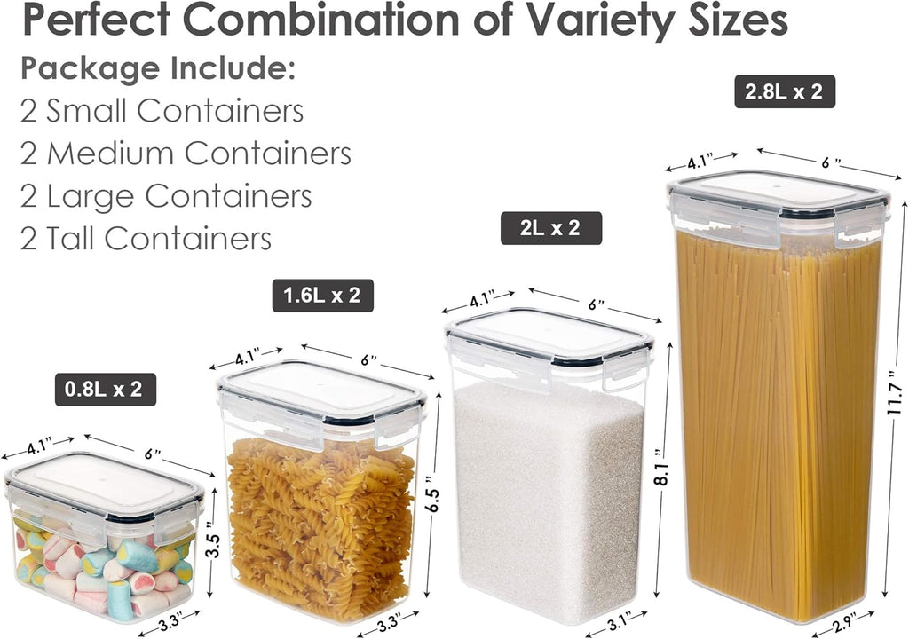 Airtight Food Storage Containers with Lids, 8 PCS Plastic Storage Canisters for Kitchen & Pantry Organization,Dry