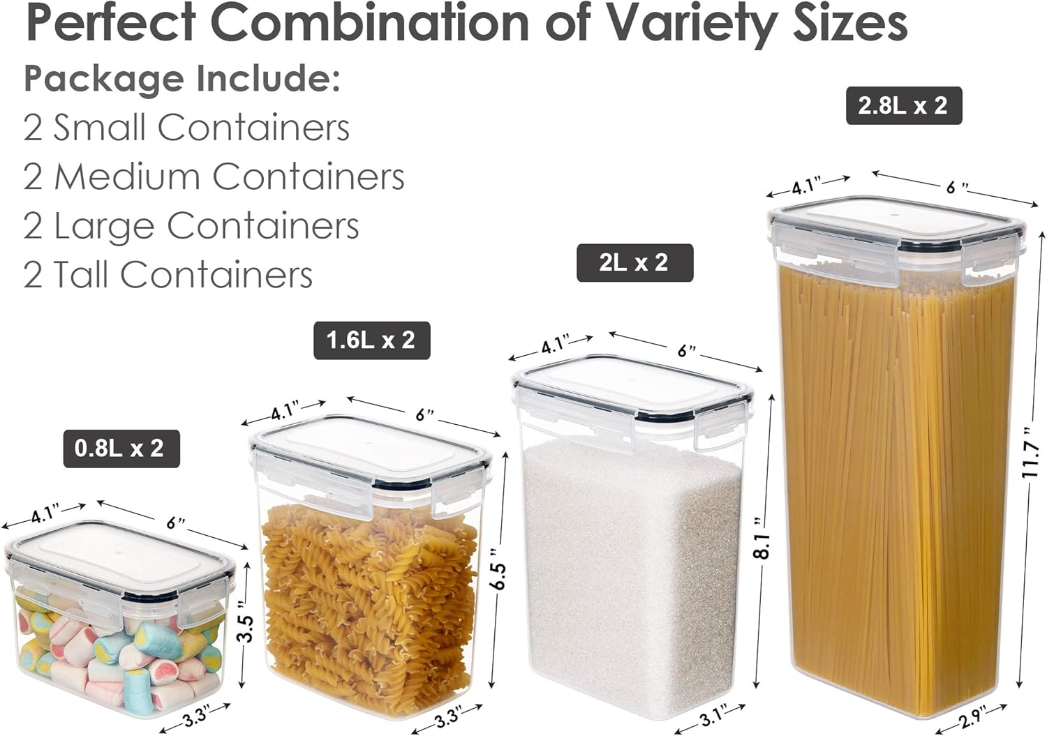 Airtight Food Storage Containers with Lids, 8 PCS Plastic Storage Canisters for Kitchen & Pantry Organization,Dry