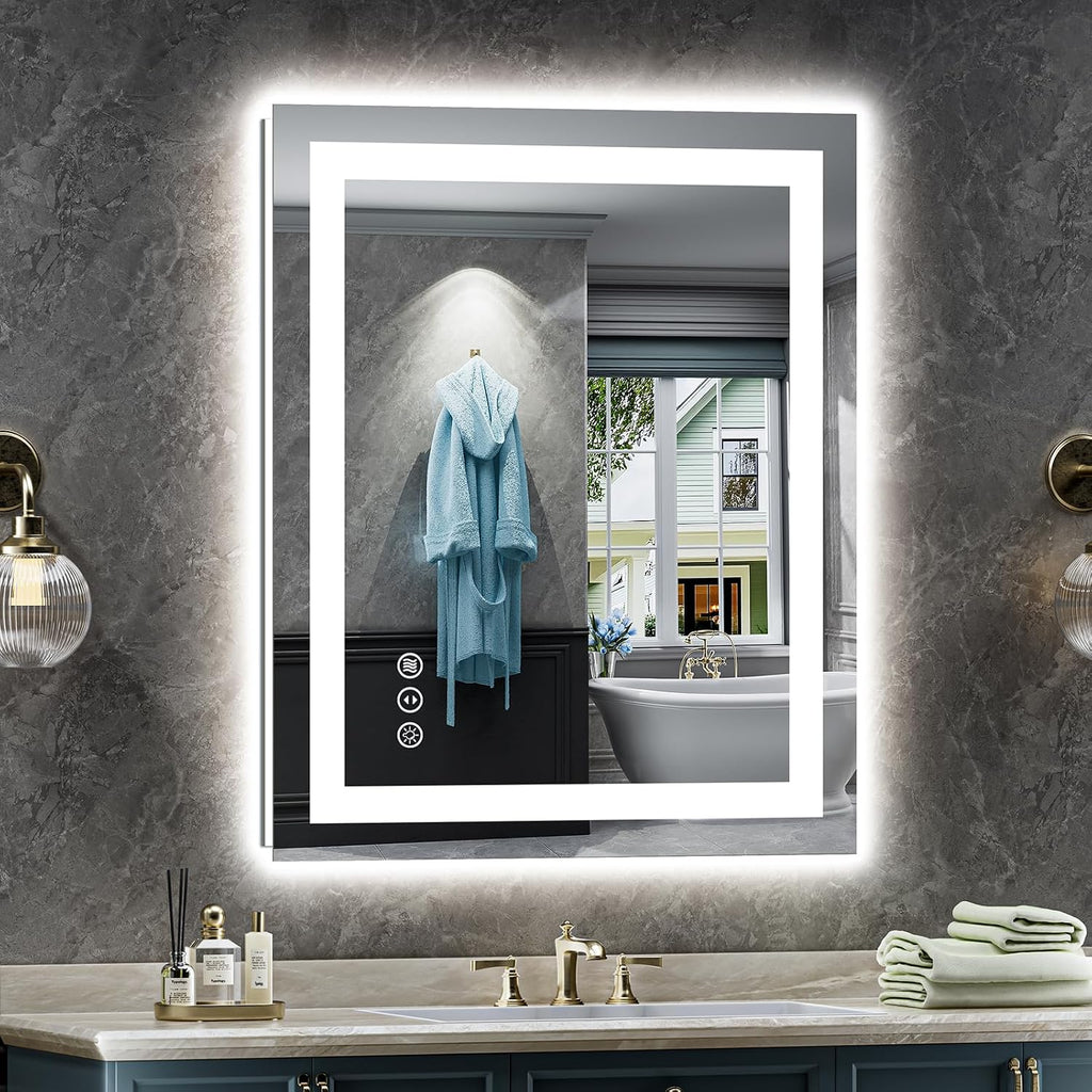 24x32 LED Bathroom Mirror, Dual Lit Anti-Fog Wall Vanity Mirror | 3 Color Dimmable, Memory Function, Shatter-Proof