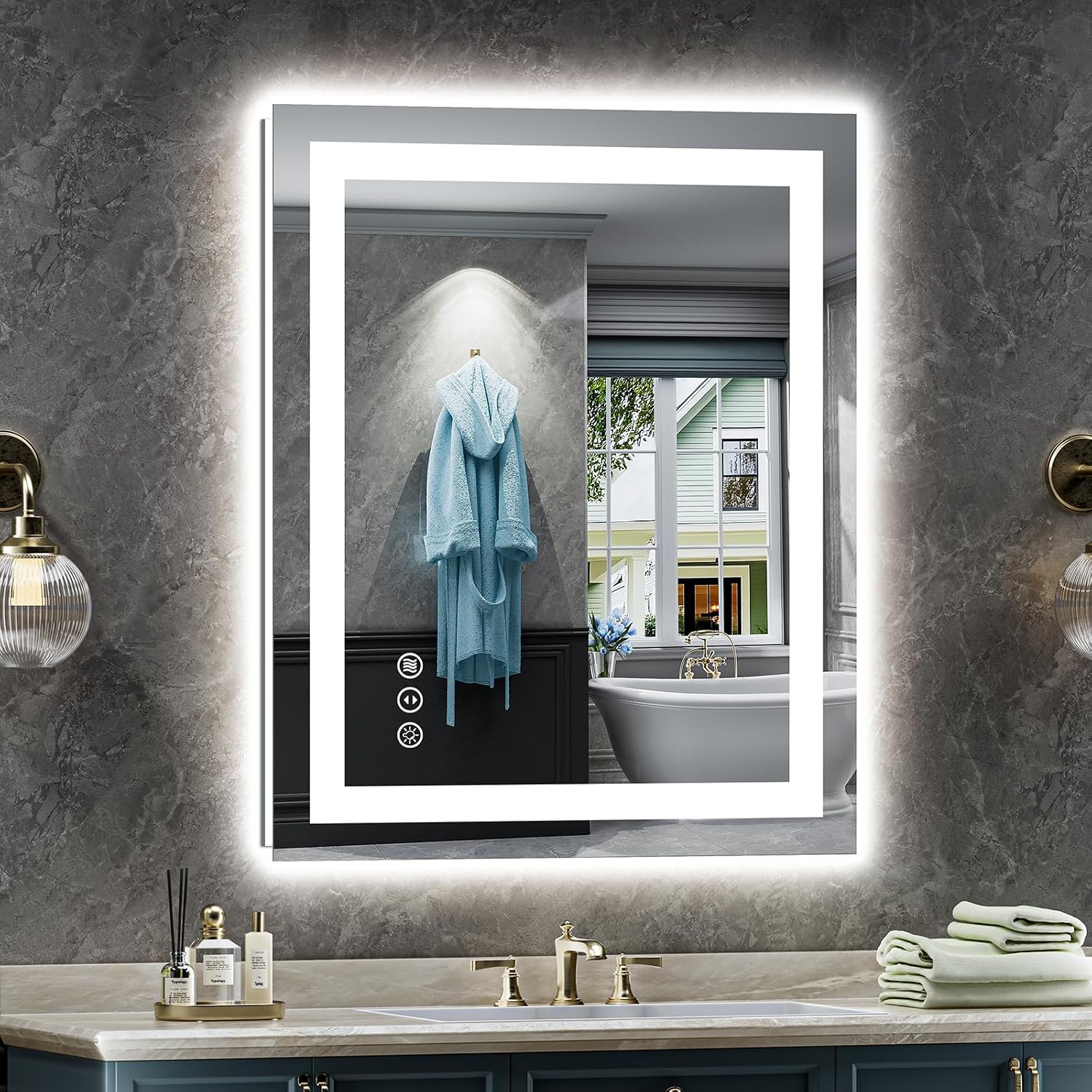 24x32 LED Bathroom Mirror, Dual Lit Anti-Fog Wall Vanity Mirror | 3 Color Dimmable, Memory Function, Shatter-Proof