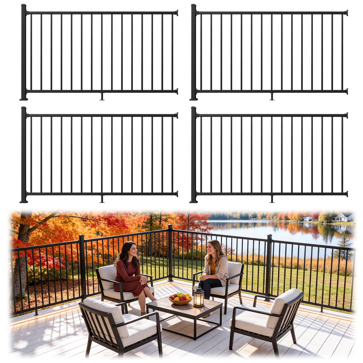 4-Pack 6ft.W x 42in.H Aluminum Deck Railing Kit,Modular Porch Railing