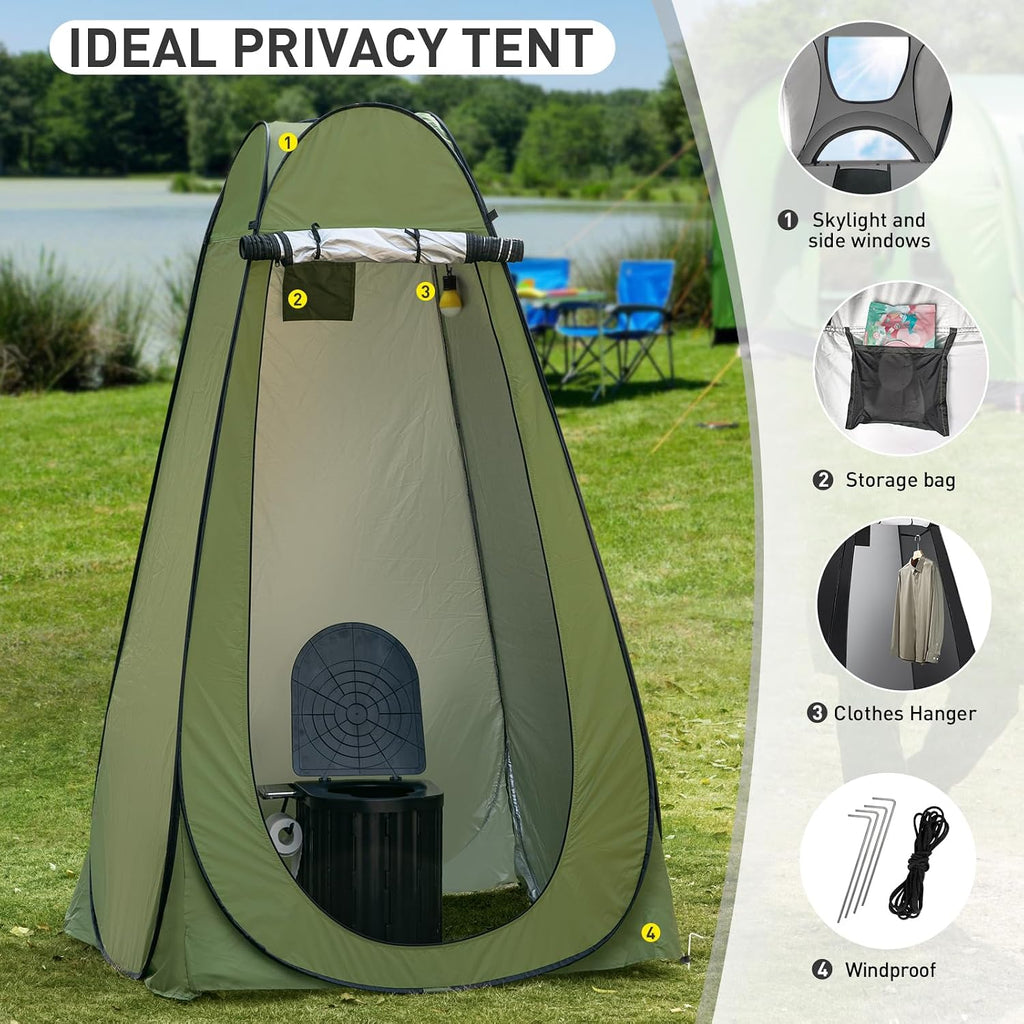 Portable Camping Toilet with Pop-Up Privacy Tent, 12-inch Toilet Seat, Outdoor Portable Folding Toilet Potty for