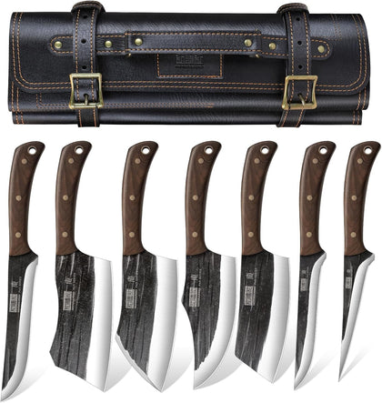 Butcher Knife Set, Sharp Kitchen Knife Set & Roll Bag Gift for Men