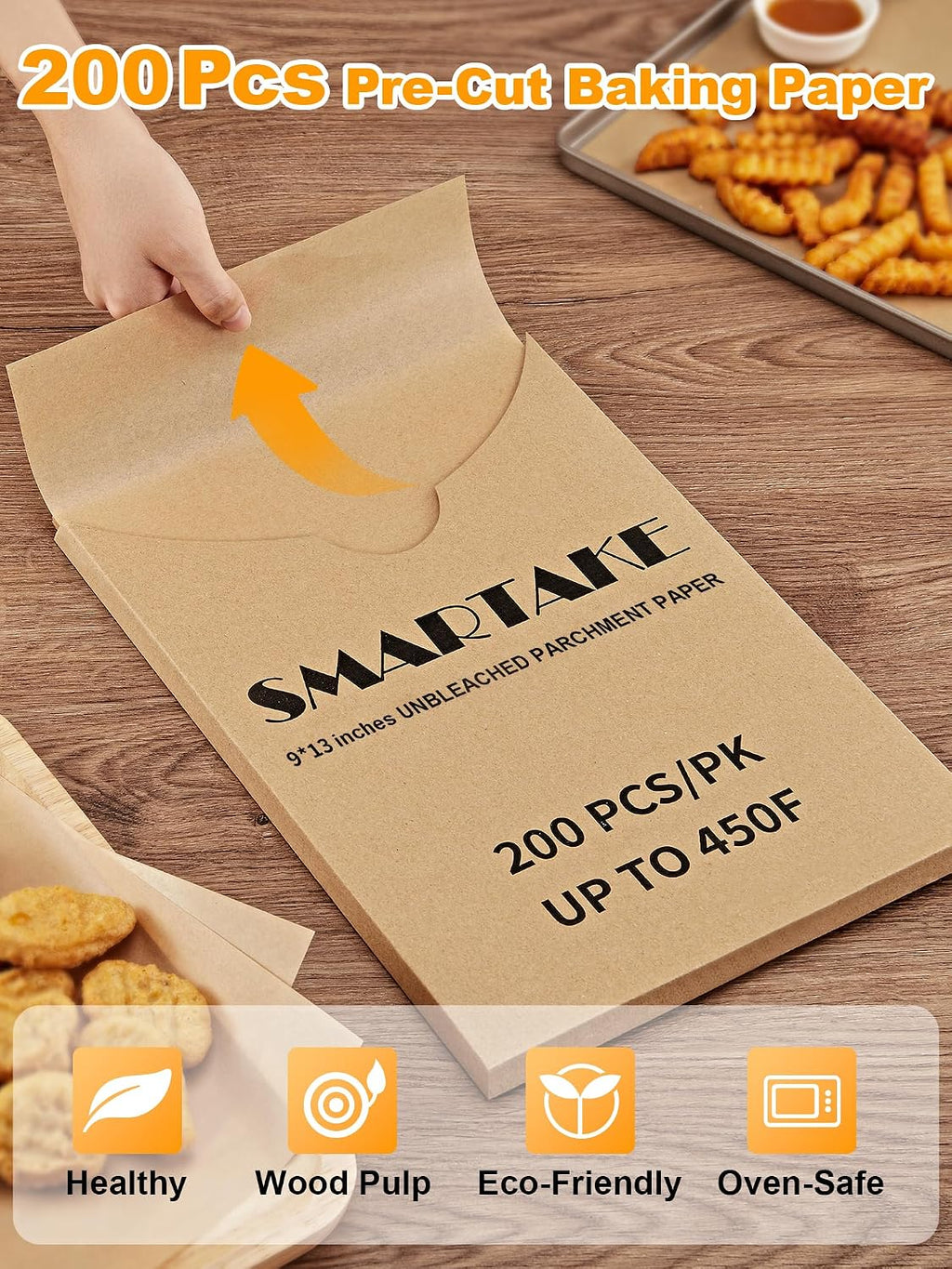 200 Pcs Parchment Paper Baking Sheets, 9x13 Inches, Non-Stick