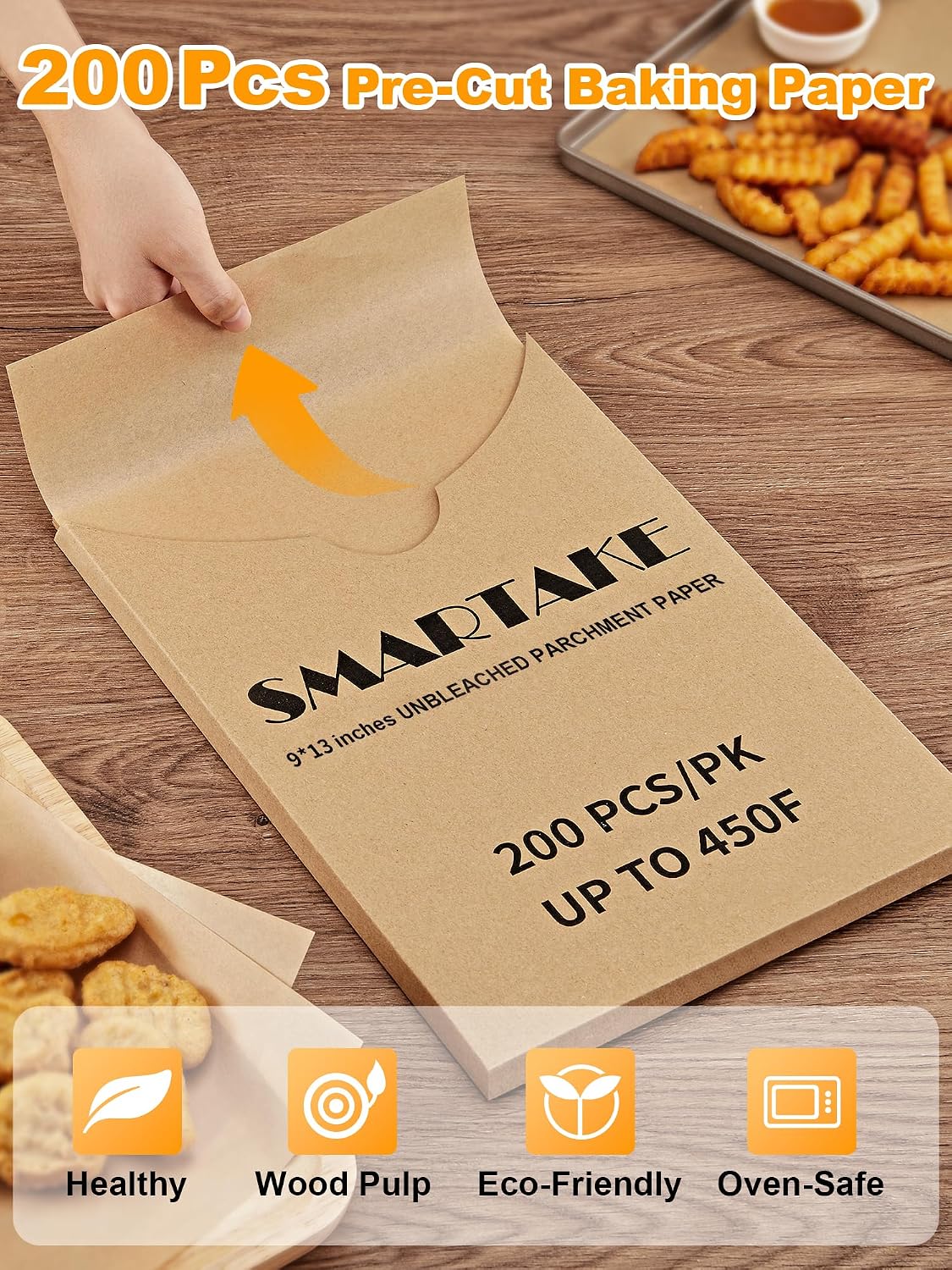 200 Pcs Parchment Paper Baking Sheets, 9x13 Inches, Non-Stick