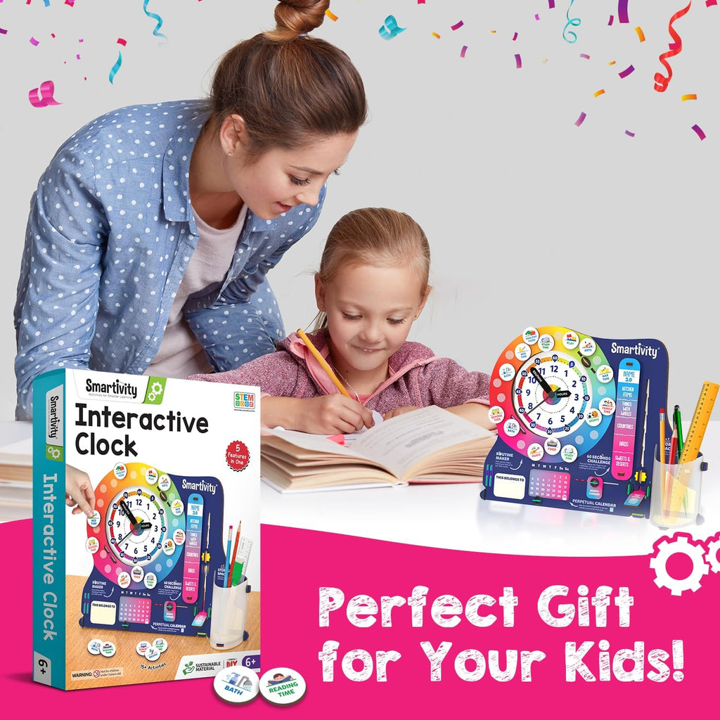 DIY Interactive Clock with Stationary Organiser for Kids Ages 8-14 | Features an Infinity Calendar | Birthday Gift