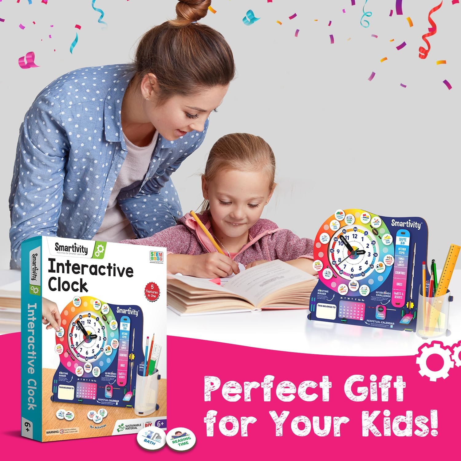 DIY Interactive Clock with Stationary Organiser for Kids Ages 8-14 | Features an Infinity Calendar | Birthday Gift