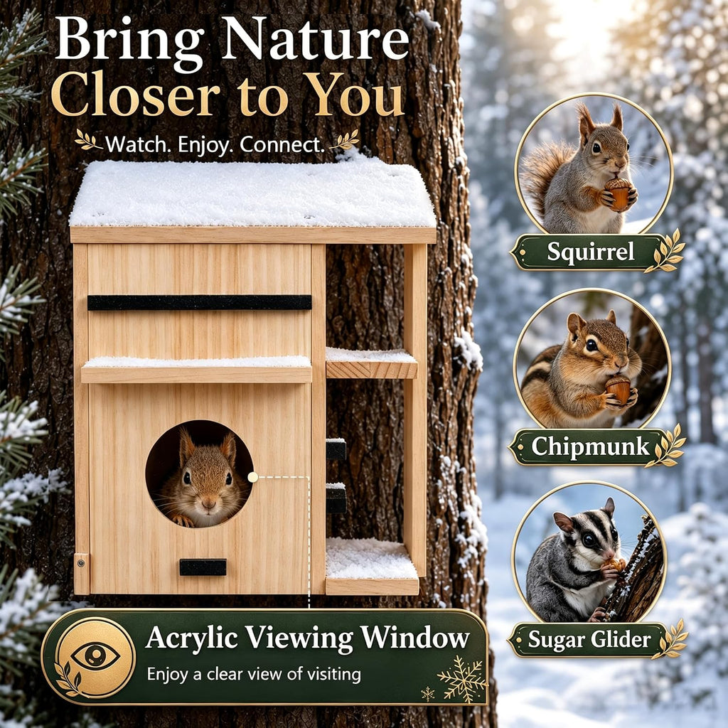 Large Wooden Squirrel House for Outside, Squirrel Nesting Box