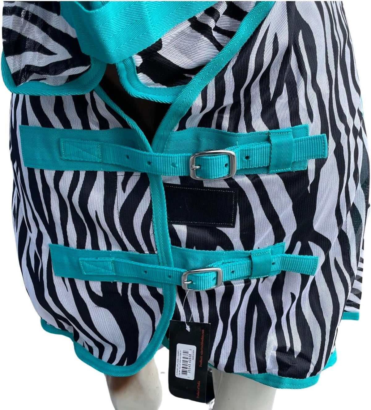 Horse Fly Sheet with Neck | Horse Combo Flysheet with Neck | Horse Summer Sheet with Hood (Zebra-Turq, 78)