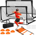 Kids Soccer Goals for Backyard, 2 of 6 x 4 ft Kids Soccer Goal Set Soccer Net with 10 Soccer Cones, Agility Ladder &