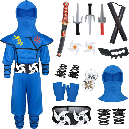 Kids Ninjia Costume - Muscle Ninja Costume Suit with Deluxe Ninja Toys for Little Boys & Girls Halloween Cospaly