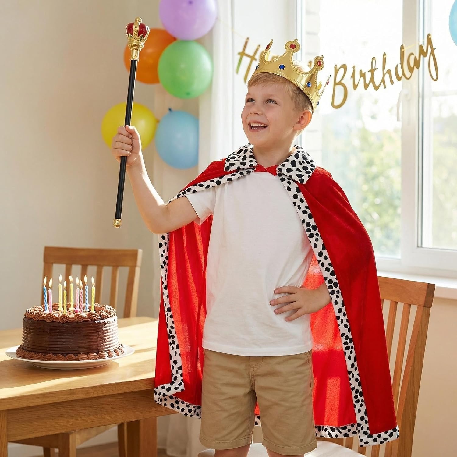 Kids King Cape,Kids Prince Cloak with Crown,Queen Royal Robe for Boys Girls,Coronation Cloak,80cm