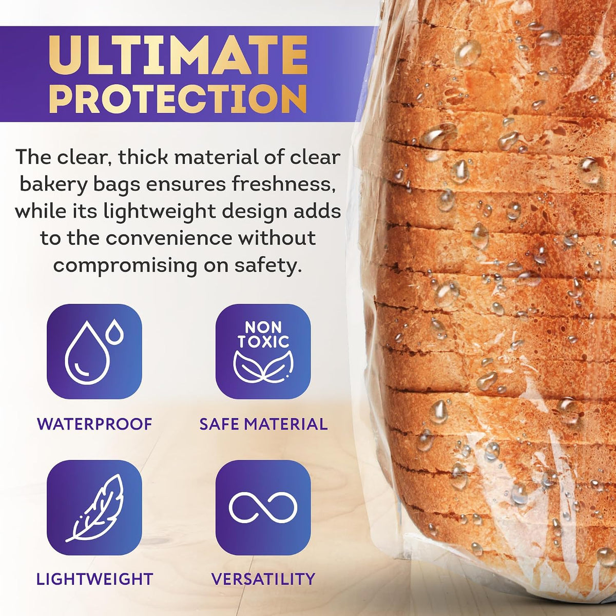Gusseted Poly Bags, Clear Plastic Bread Bags Open Top, 10 x 8 x 24 Inch, 1 Mil, Pack of 1000