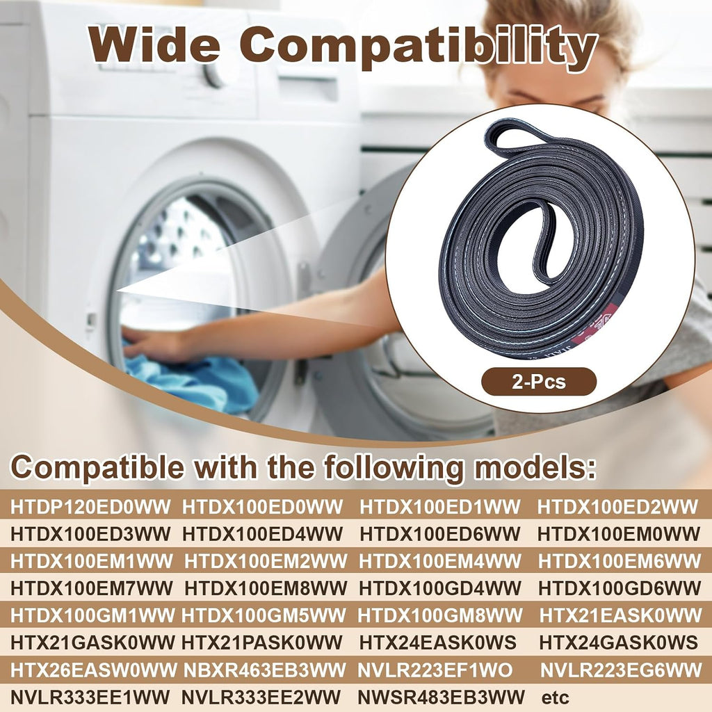 2-Pack Dryer Drum Belt Replacement Replaces HTX24EASK0WS etc