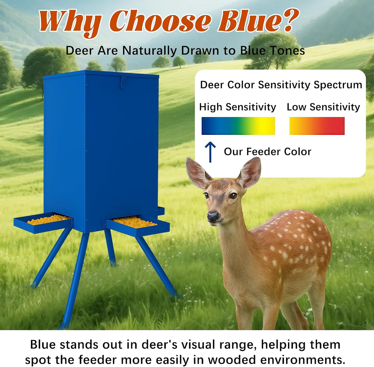 85lbs Deer Feeder,Weatherproof Deer Feeders with 4 Feeding Tray and 4-Leg Stand,Heavy Duty Metal Gravity Feeder for