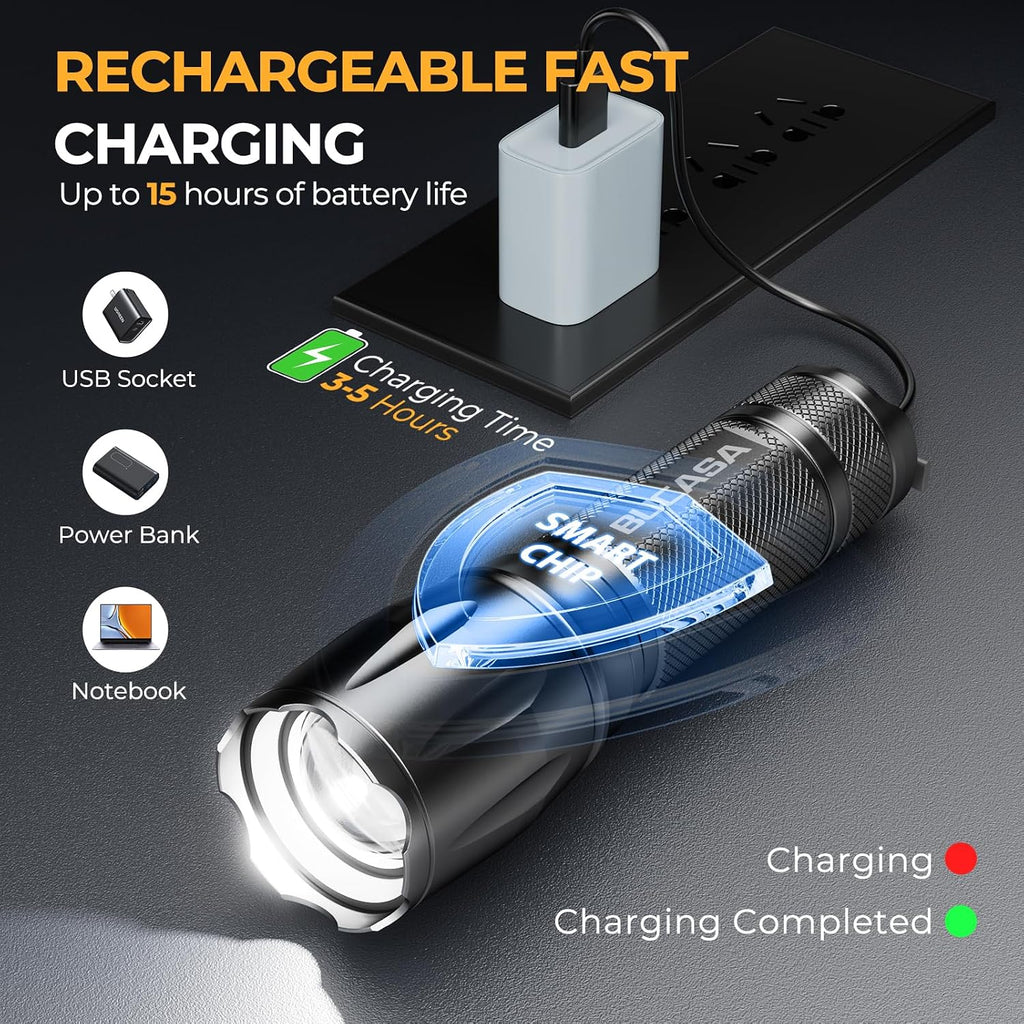 Rechargeable Flashlights High Lumens 3 Pack, Brighter Small Flashlight Powerful Tactical Flashlights Rechargeable