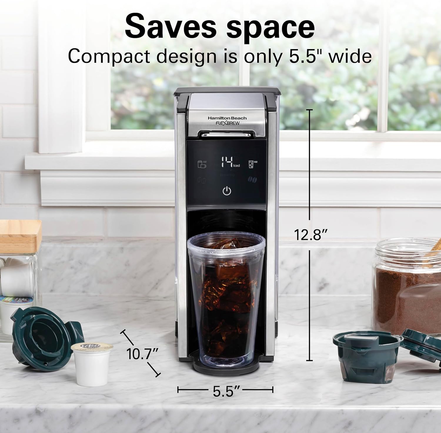 FlexBrew Advanced 4-in-1 Single Serve Coffee Maker | Hot & Iced Coffee Maker | Removable 45 oz. Reservoir | Uses Pod